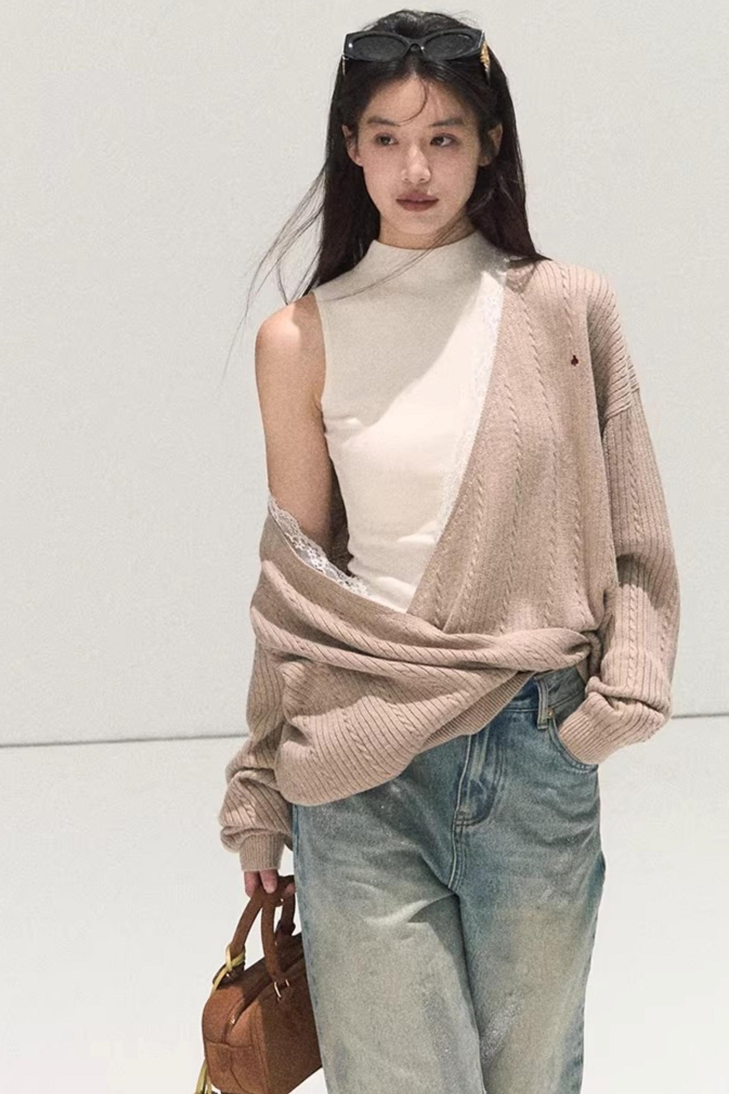 Silk-Gloss Wool Lace Sweater Set-Up