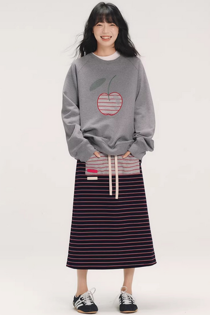 Striped Cherry Patchwork Sweatshirt