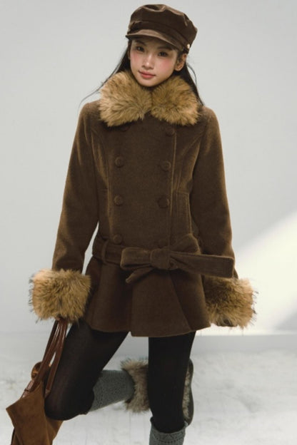 Khaki Ruffled Woolen Coat
