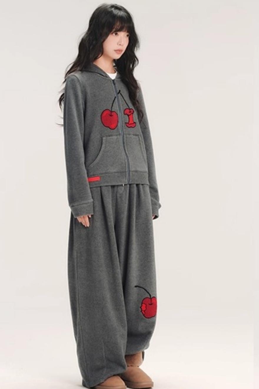 Hand-Painted Cherry Hooded Jacket