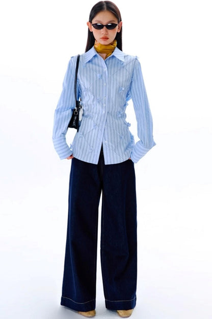 Mandao Flower Vine Striped Diamond Shirt