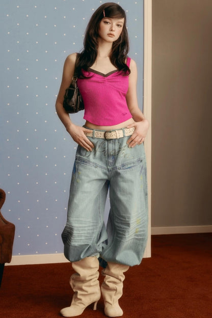 Satin Splicing Slim Vest