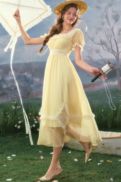 Lace Yellow Retro Dress