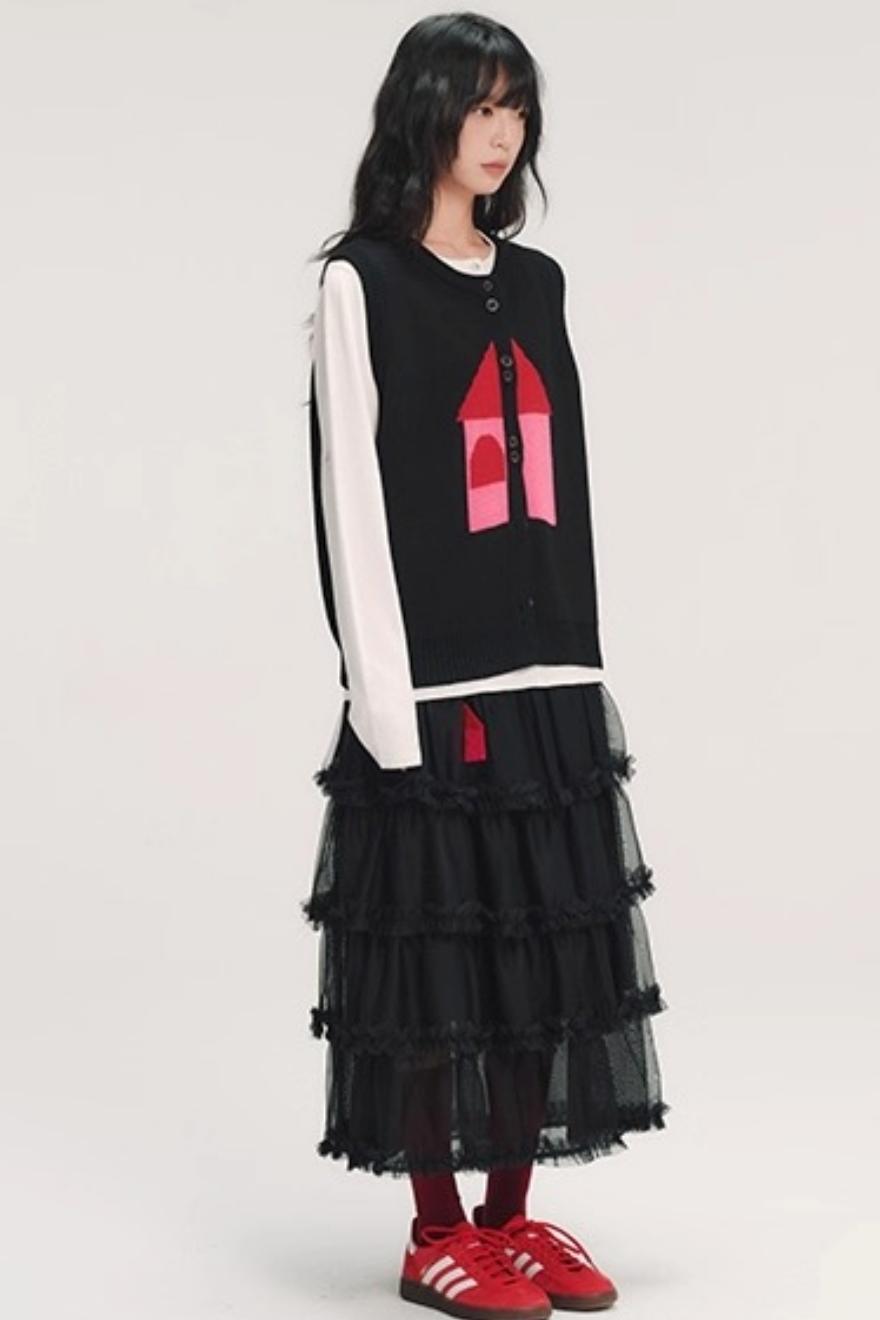 3D Embroidery Ruffled Skirt