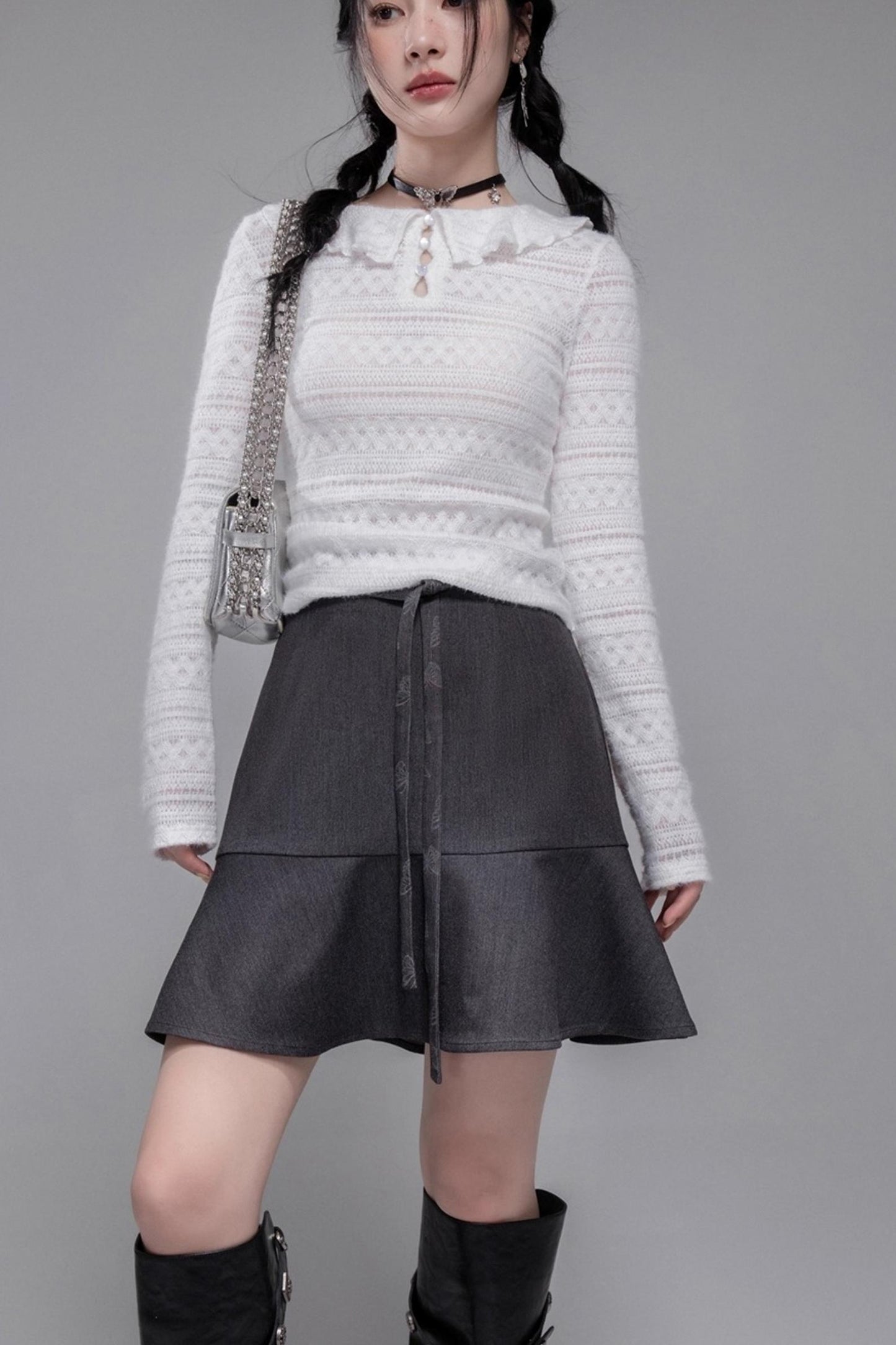 Morning Gray Patchwork Hooded Jacket Set