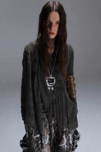 Bohemian Wool Fringed Cardigan