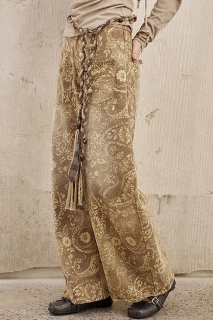 Cashew Flower Washed Straight Jeans