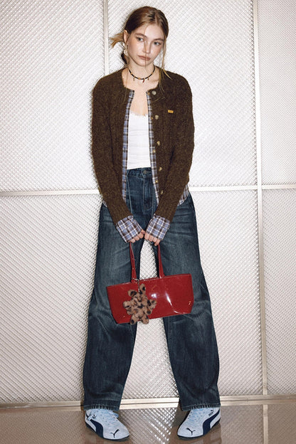 Plaid Wool Knit Cardigan