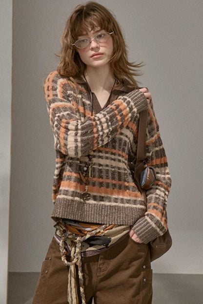 Cable Striped Pullover Sweater