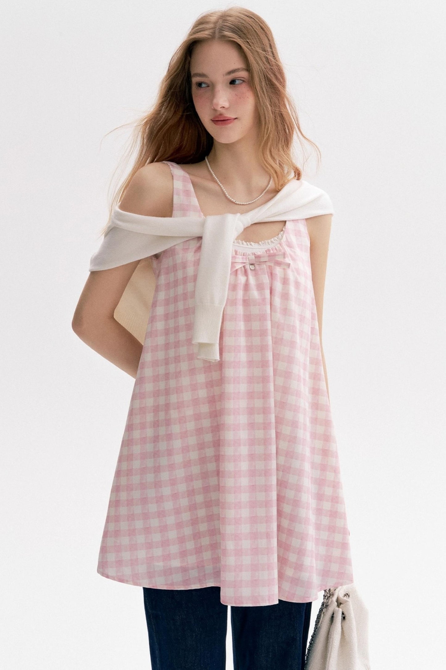 Custom Pink Plaid Pleated Short Dress