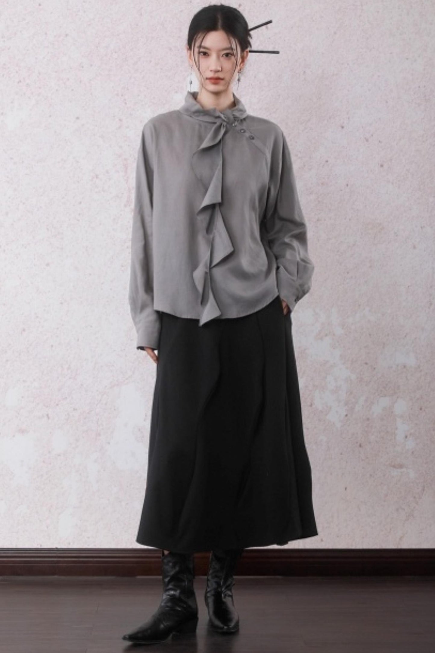 Silk Linen Ruffle Shirt