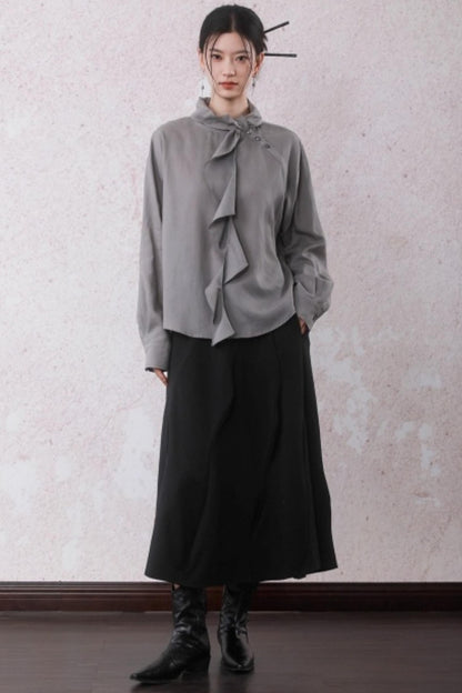 Silk Linen Ruffle Shirt