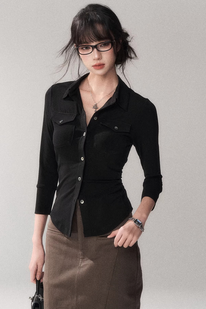 Mid-Sleeve Waist-Cinching Blouse