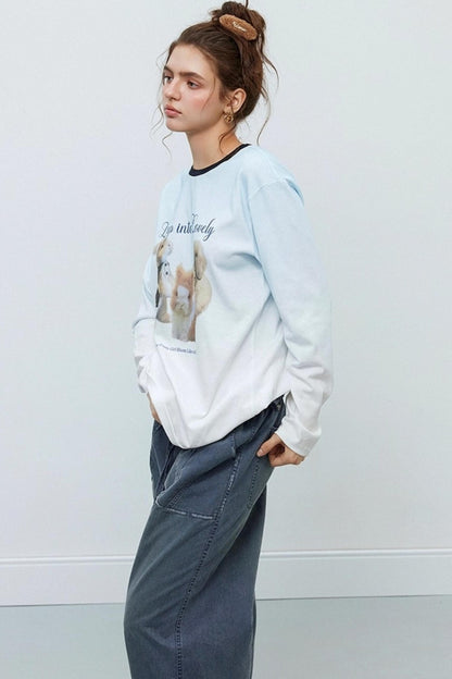 Washed Distressed Cuffed Waist Loose Pants