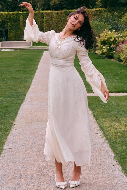 French court style V-Neck Satin Dress