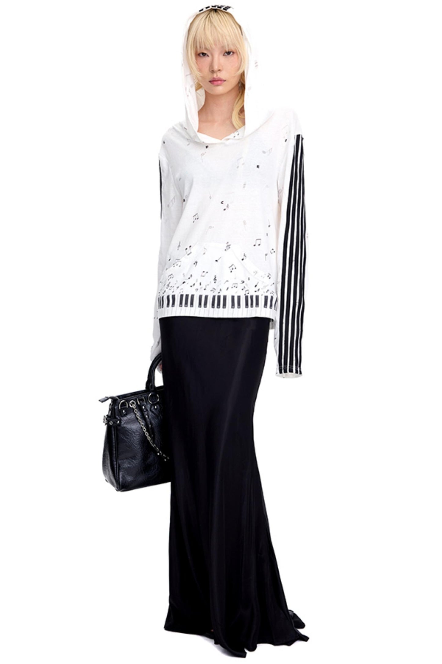 Piano Note Print Long-Sleeved Top