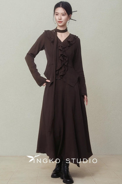 Asymmetrical Chestnut Ribbon Top Set-Up