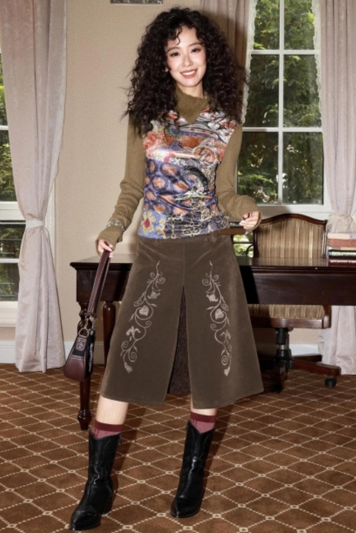 Iris Shadow Suede Lace Skirt