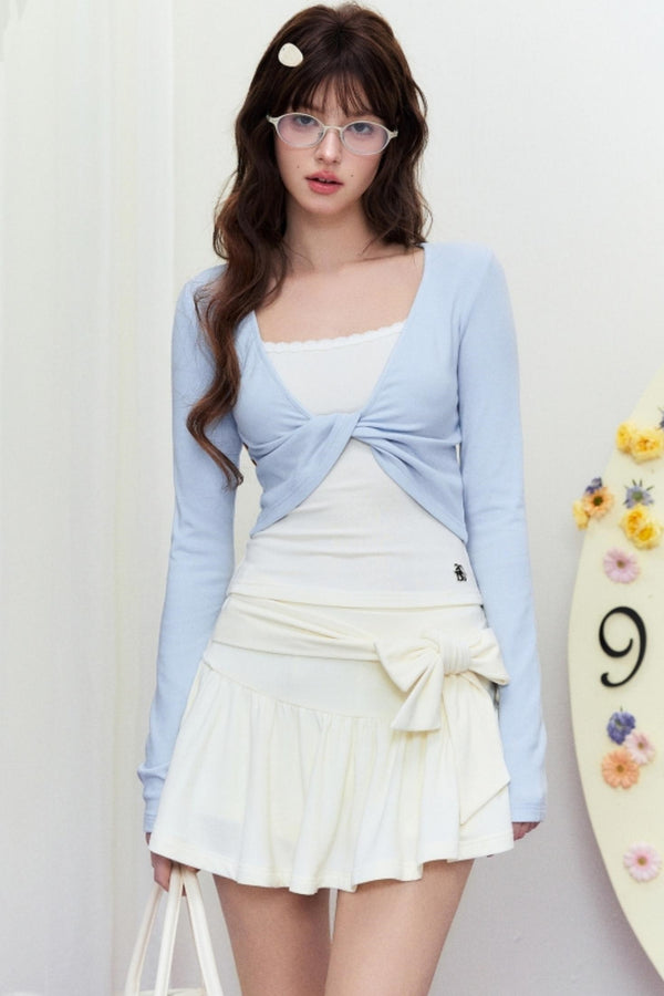 Sheer Linen Slim Sweater Set-Up