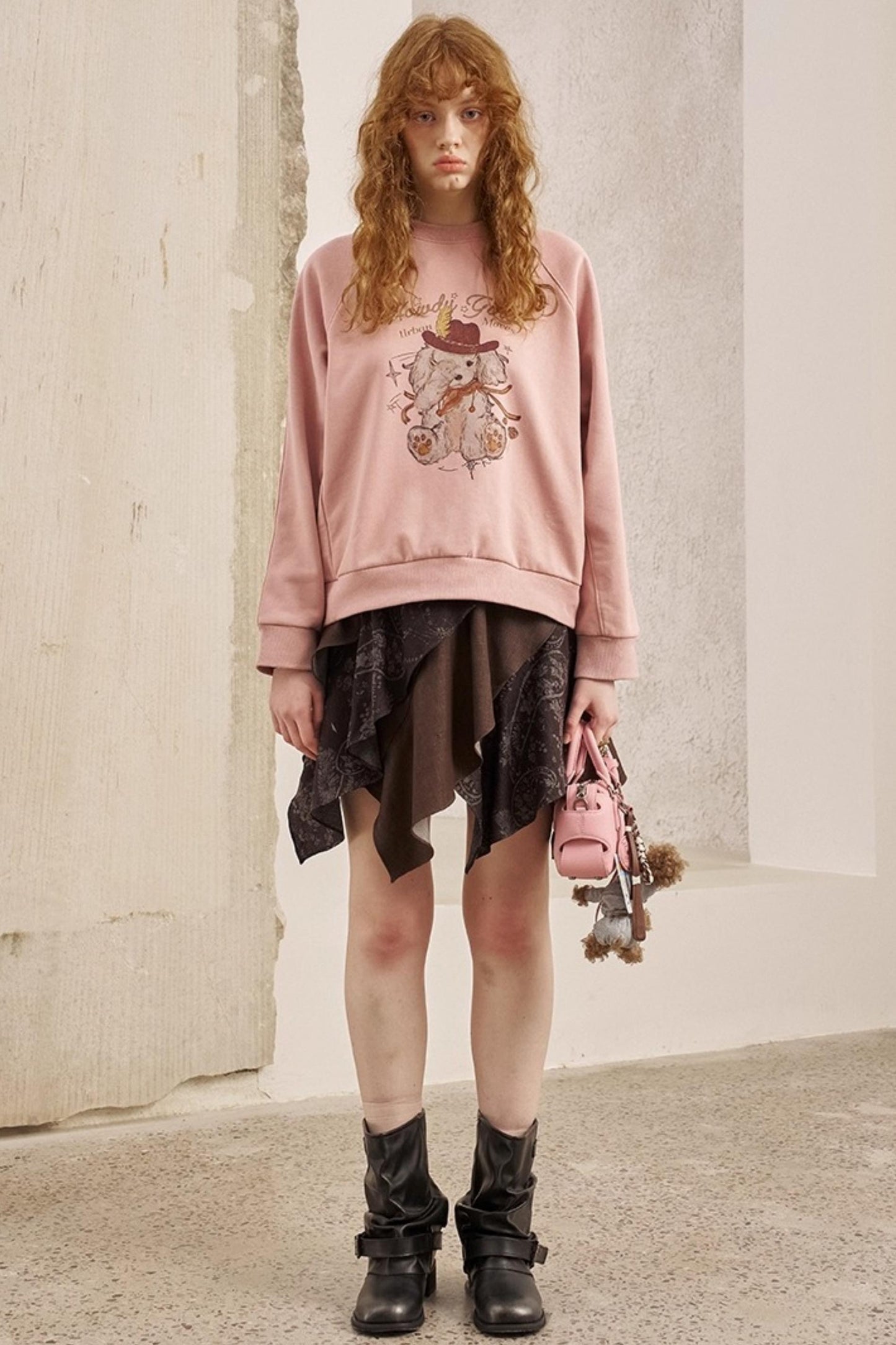 Blindfolded Puppy Print Crew Neck Pullover