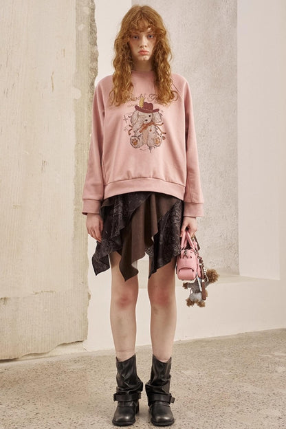 Blindfolded Puppy Print Crew Neck Pullover