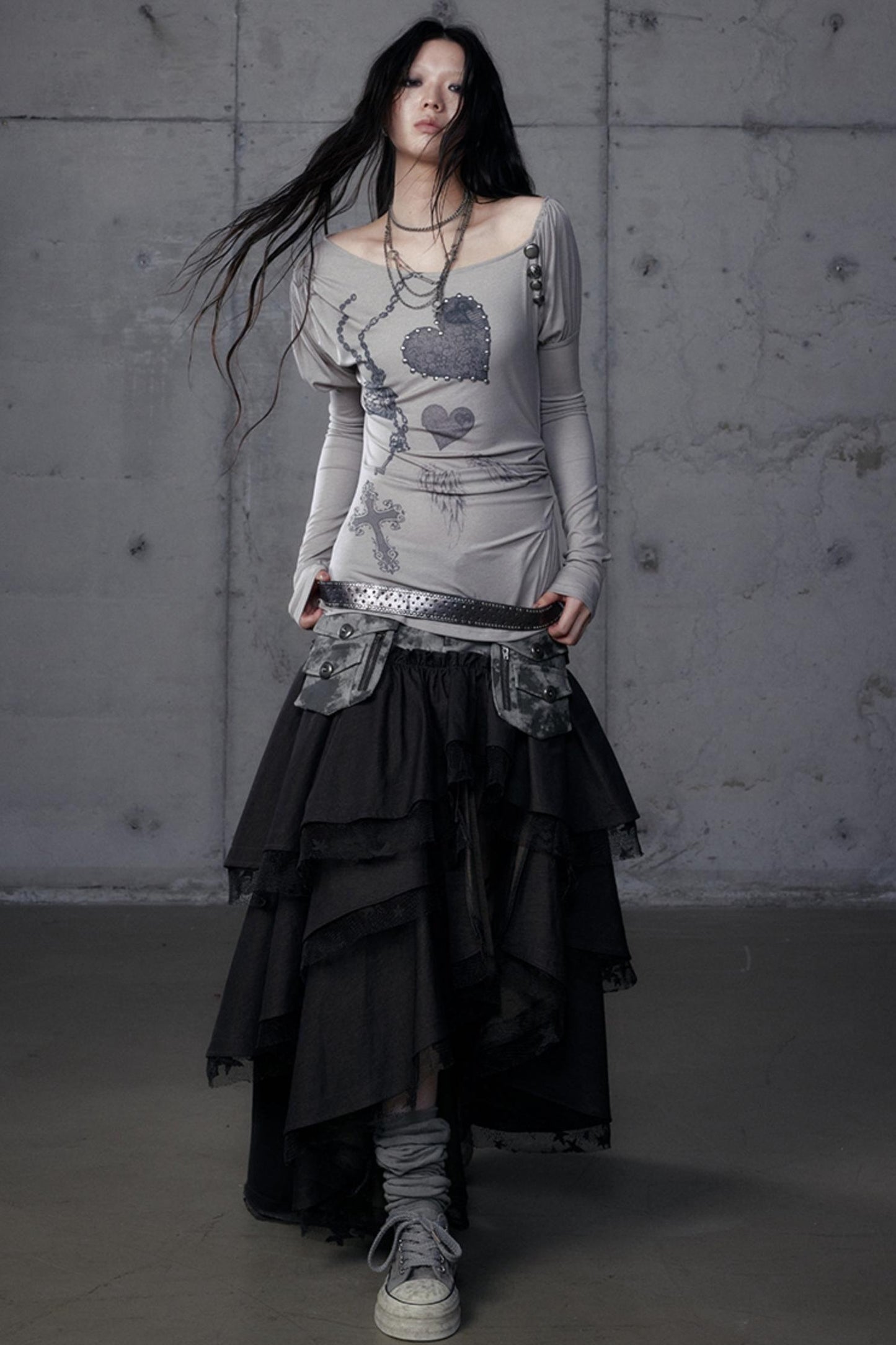 Puff Sleeve Punk Print Shirt