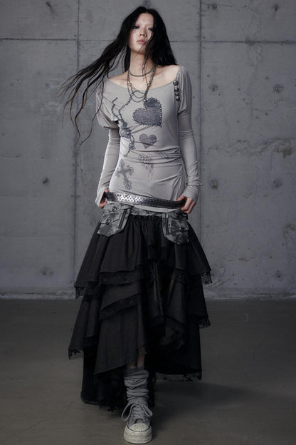 Puff Sleeve Punk Print Shirt