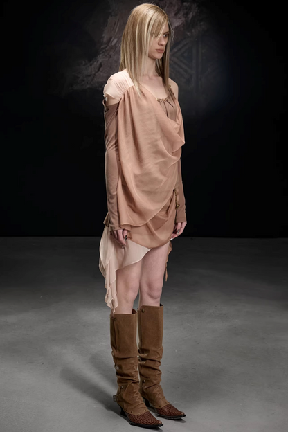 Chiffon-Patchwork-Bluse mit asymmetrischem Schnitt