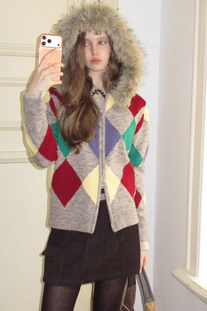 Checkered Argyle Wool Sweater Outer