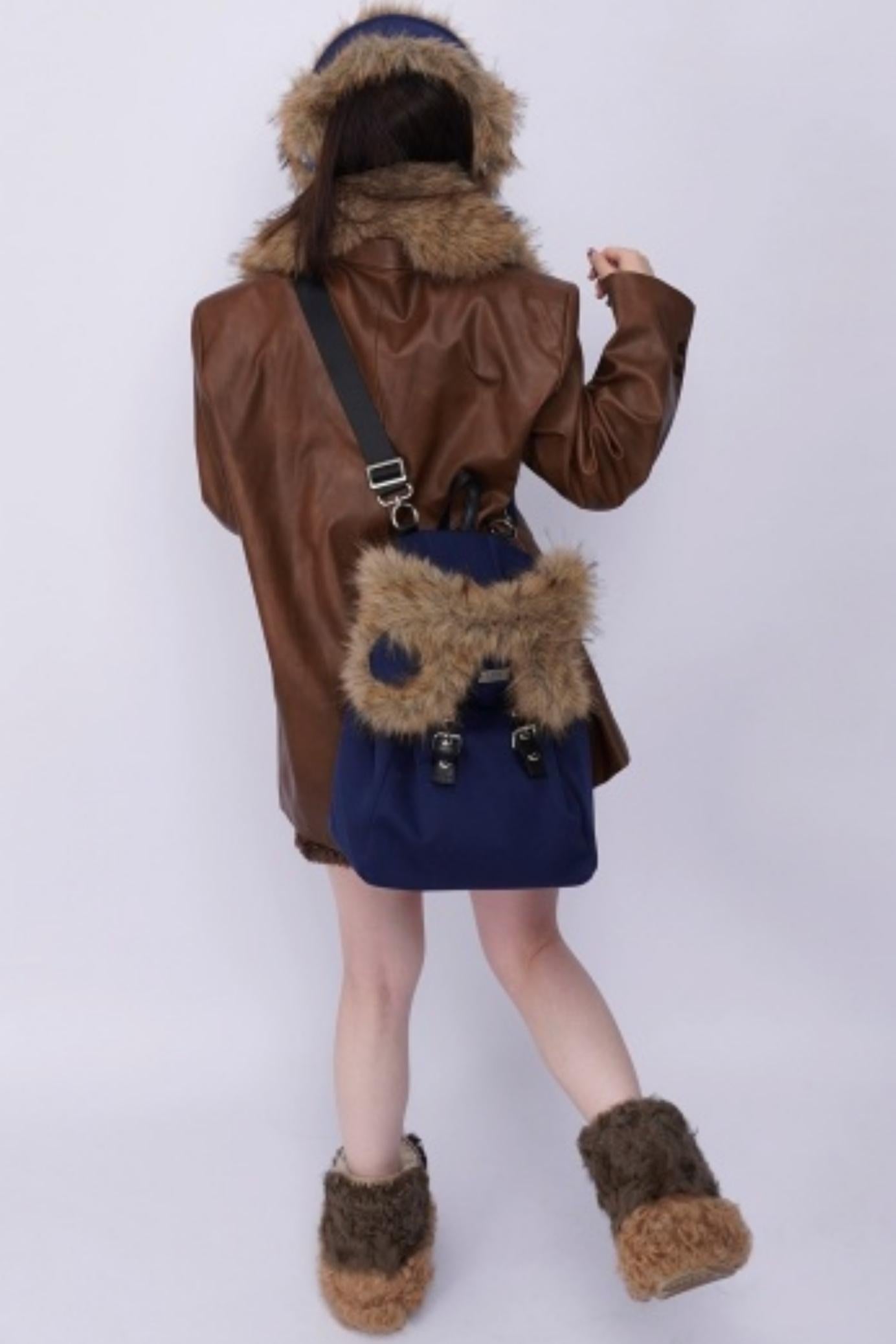 Furry Bear Crossbody Backpack