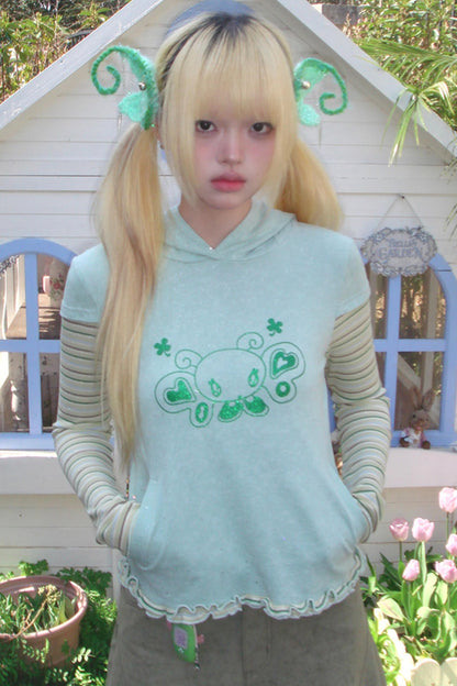 Green Devil Horns Hoodie Top