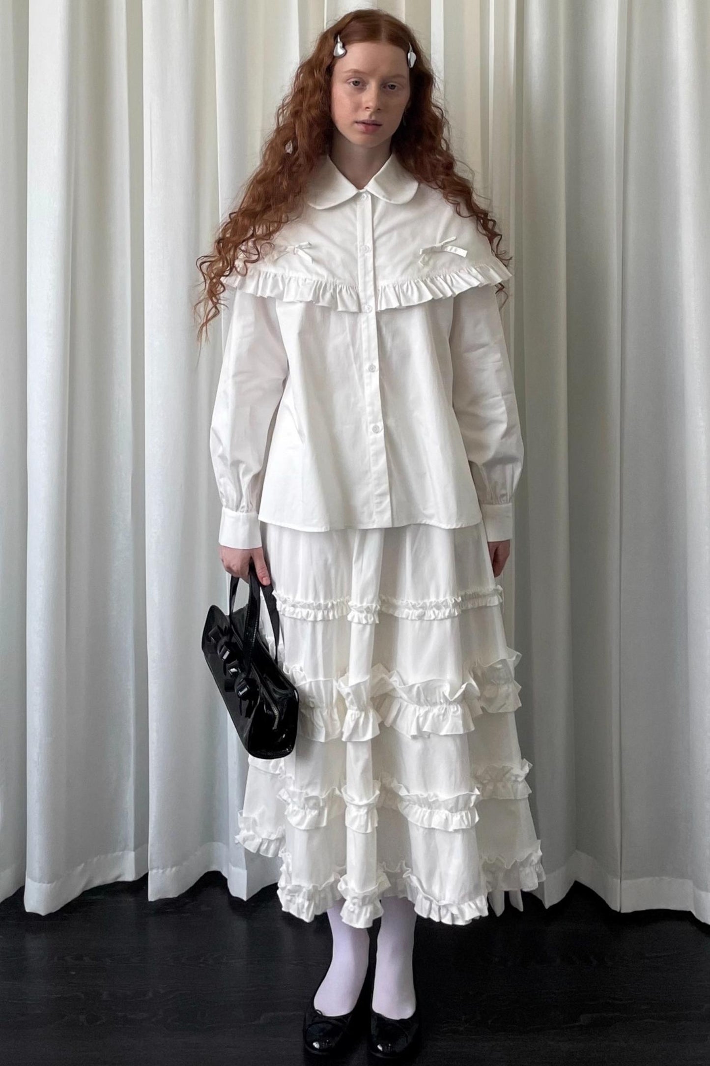 Navy Lace Doll Collar Shirt