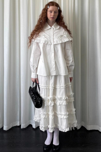 Navy Lace Doll Collar Shirt