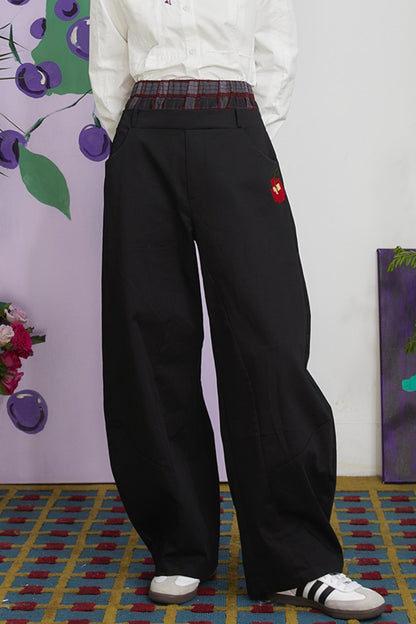 Retro Cherry Blossom Embroidered Pants