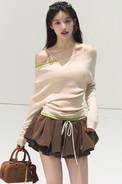 Wool Off-Shoulder Knit Top