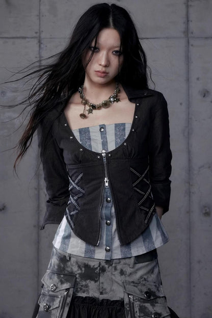 Vintage Punk Court Slim Print Long-Sleeved Shirts