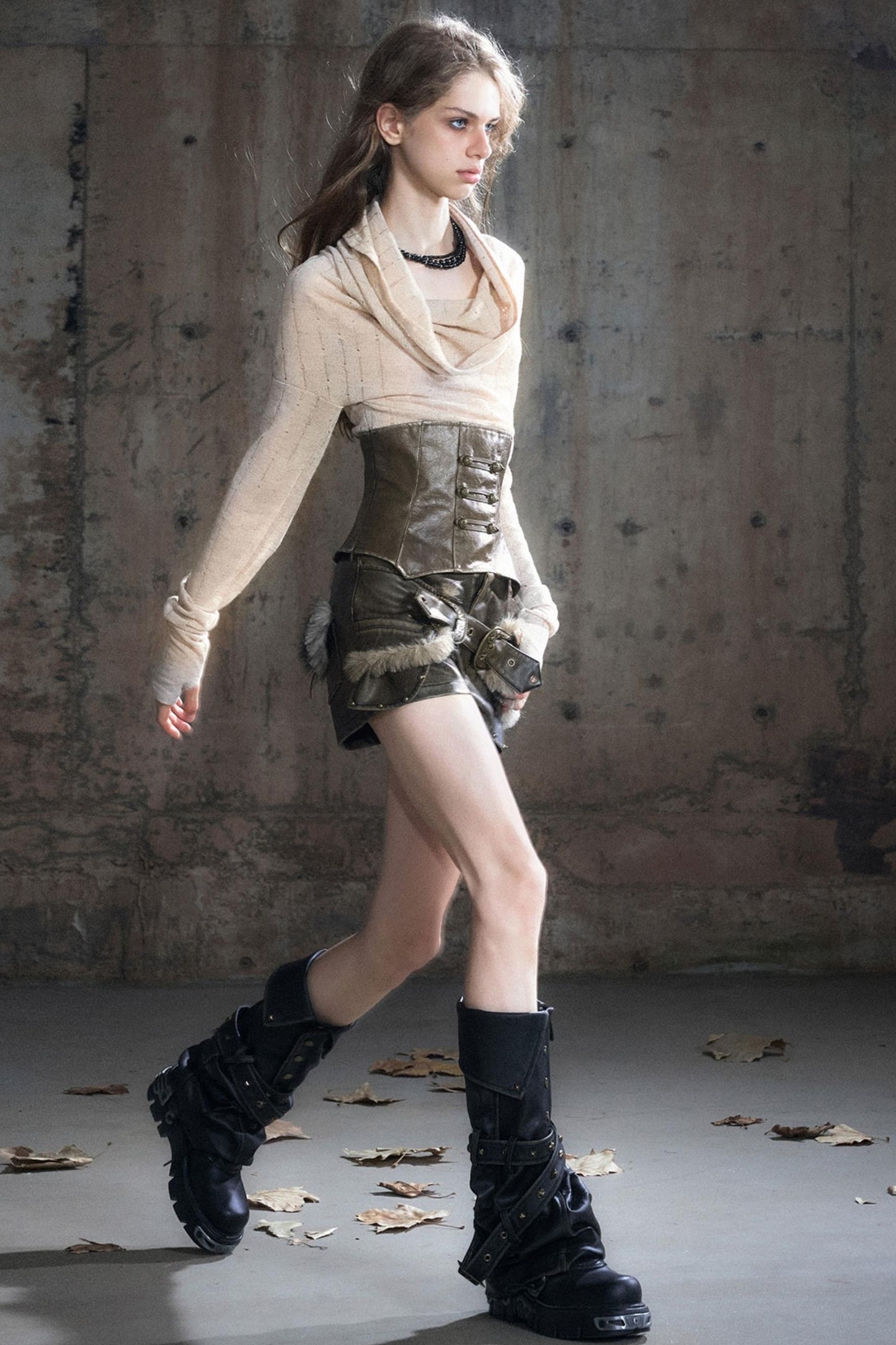 Vintage Leather Knitted Slim Top