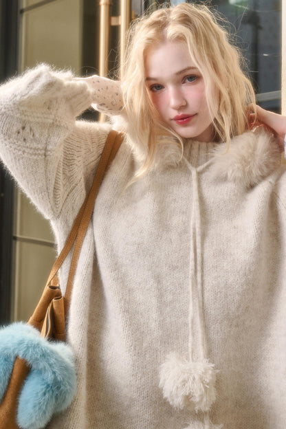 Elegant Hooded Wool Cape Coat