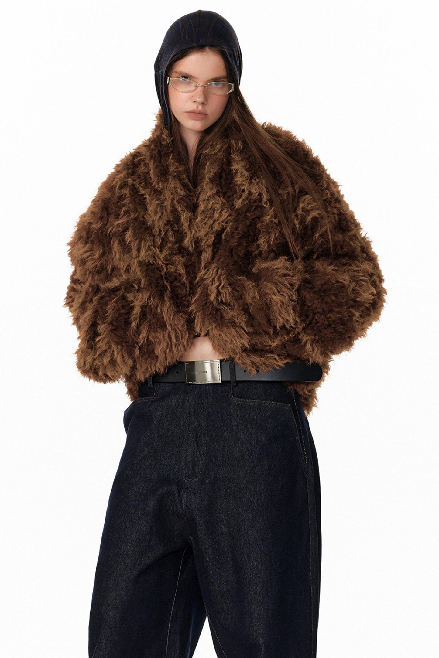 Floral Silhouette Faux Fur Coat