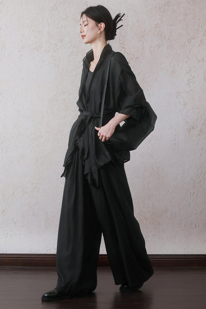 Elegant Sheer Black Two-Piece Set