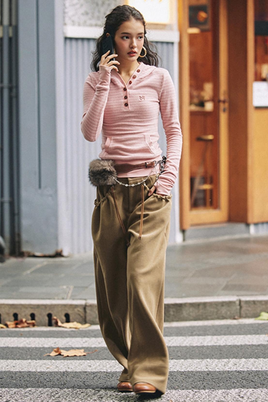 Pink Striped Merino Wool Hoodie