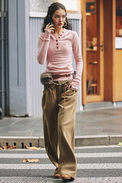 Pink Striped Merino Wool Hoodie