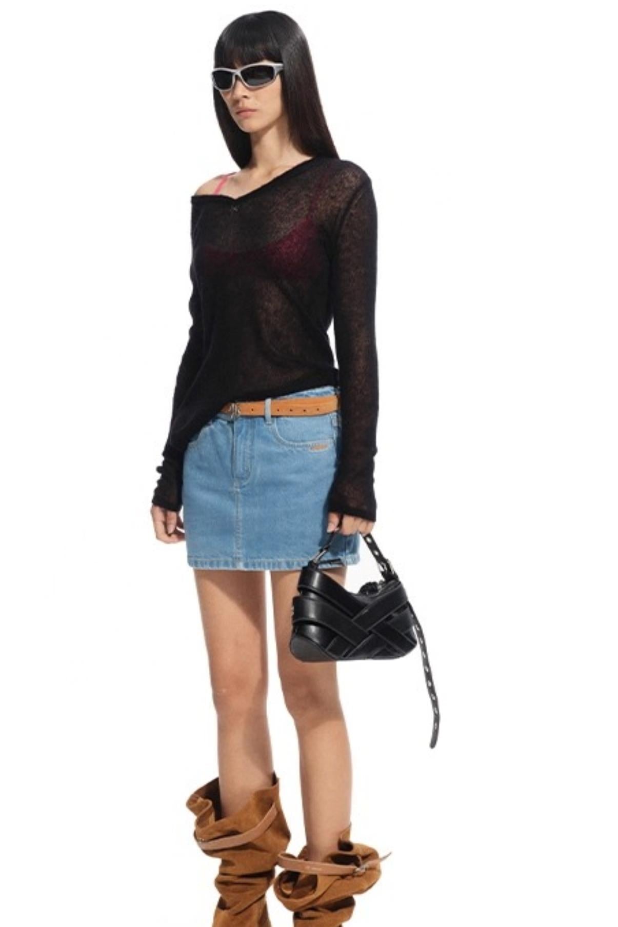 Red-eared Modern Denim Skirt