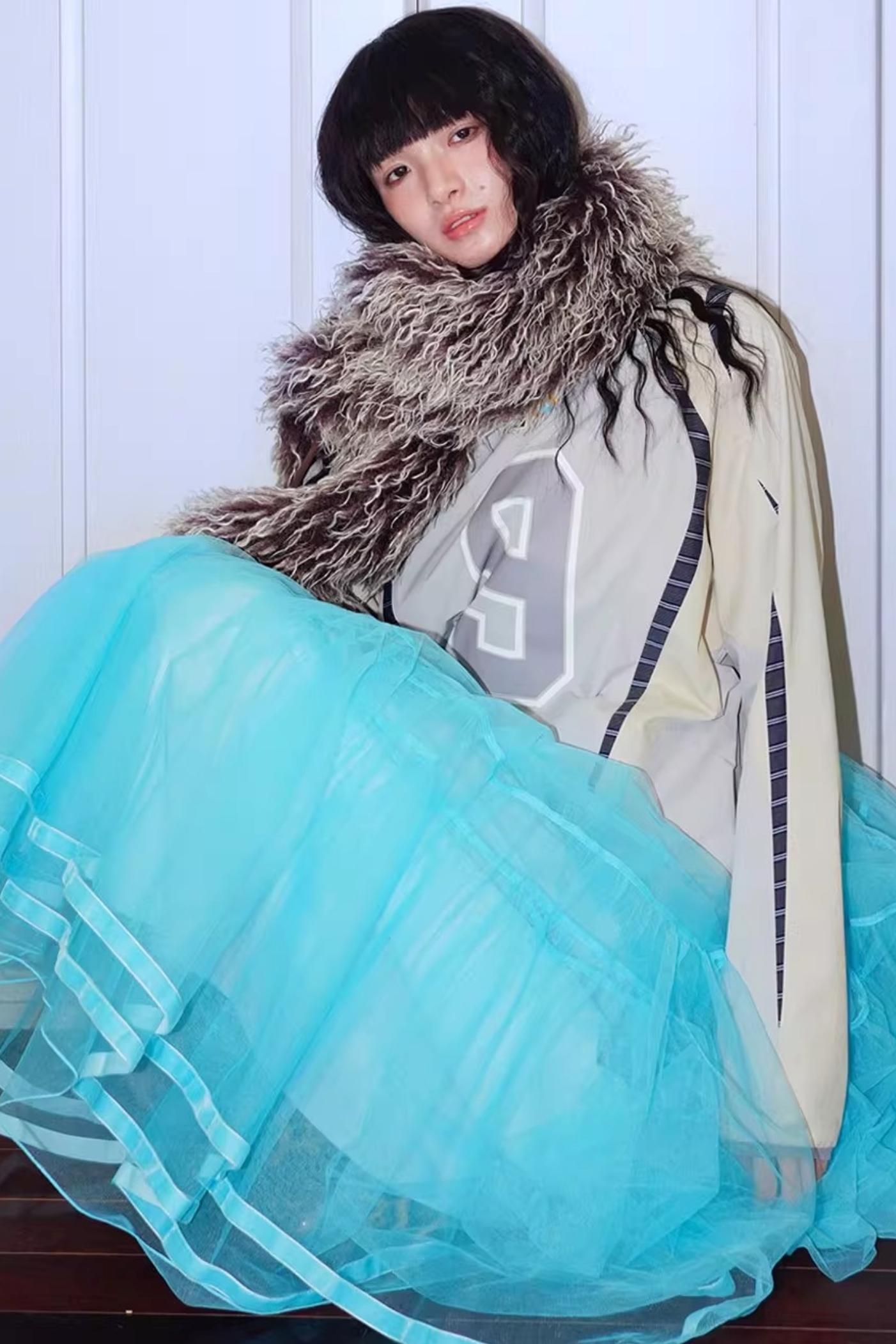 Autumn Mesh Puffy Long Skirt