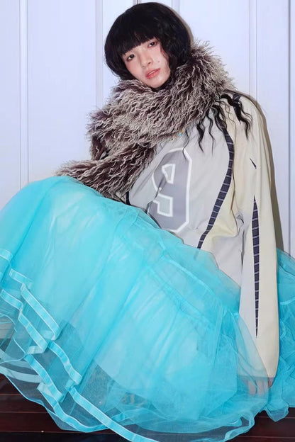 Autumn Mesh Puffy Long Skirt