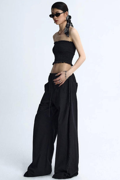 White Elasticated Waist Wide-Leg Trousers