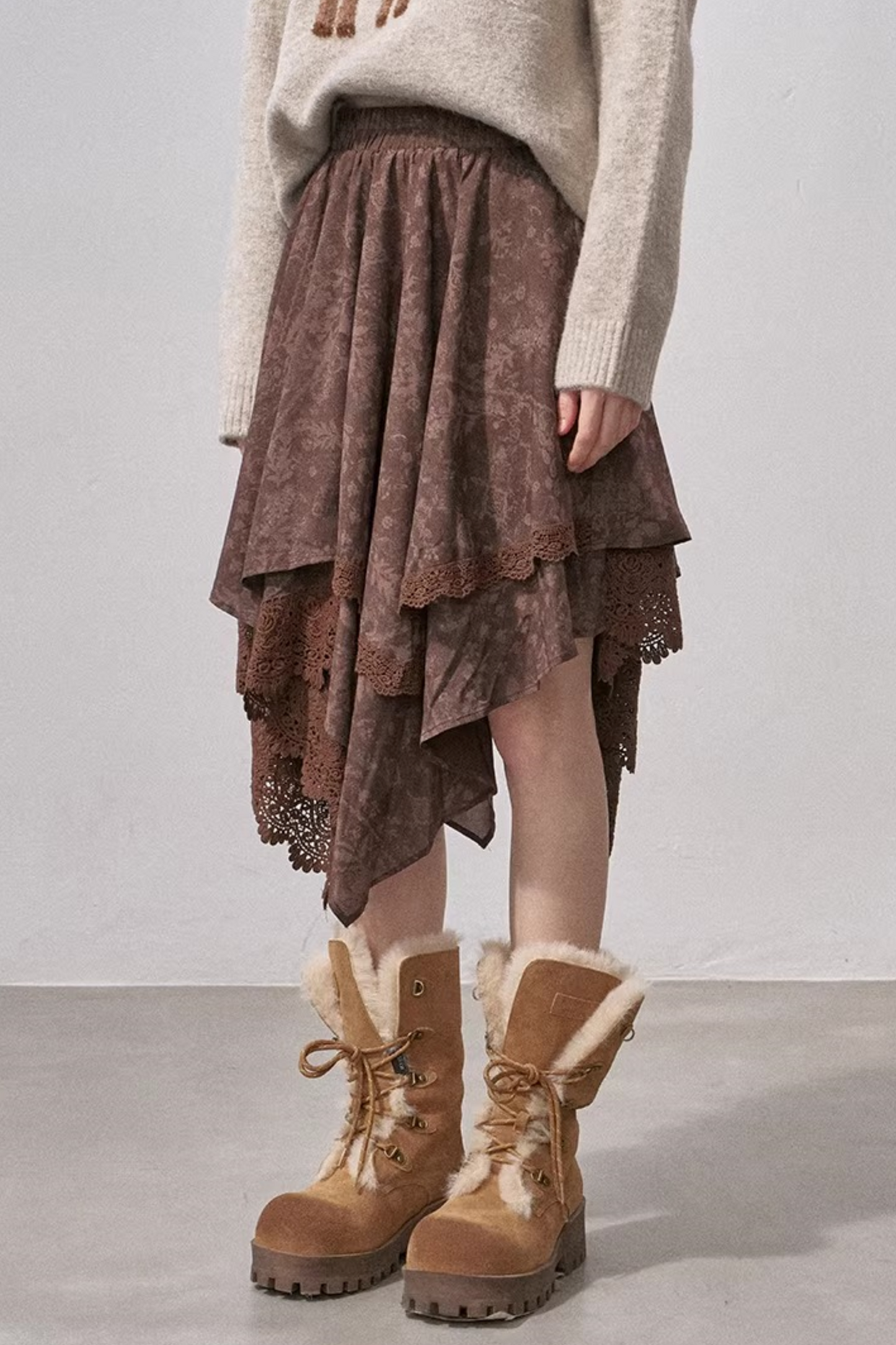 Lace Asymmetrical Layered Skirt