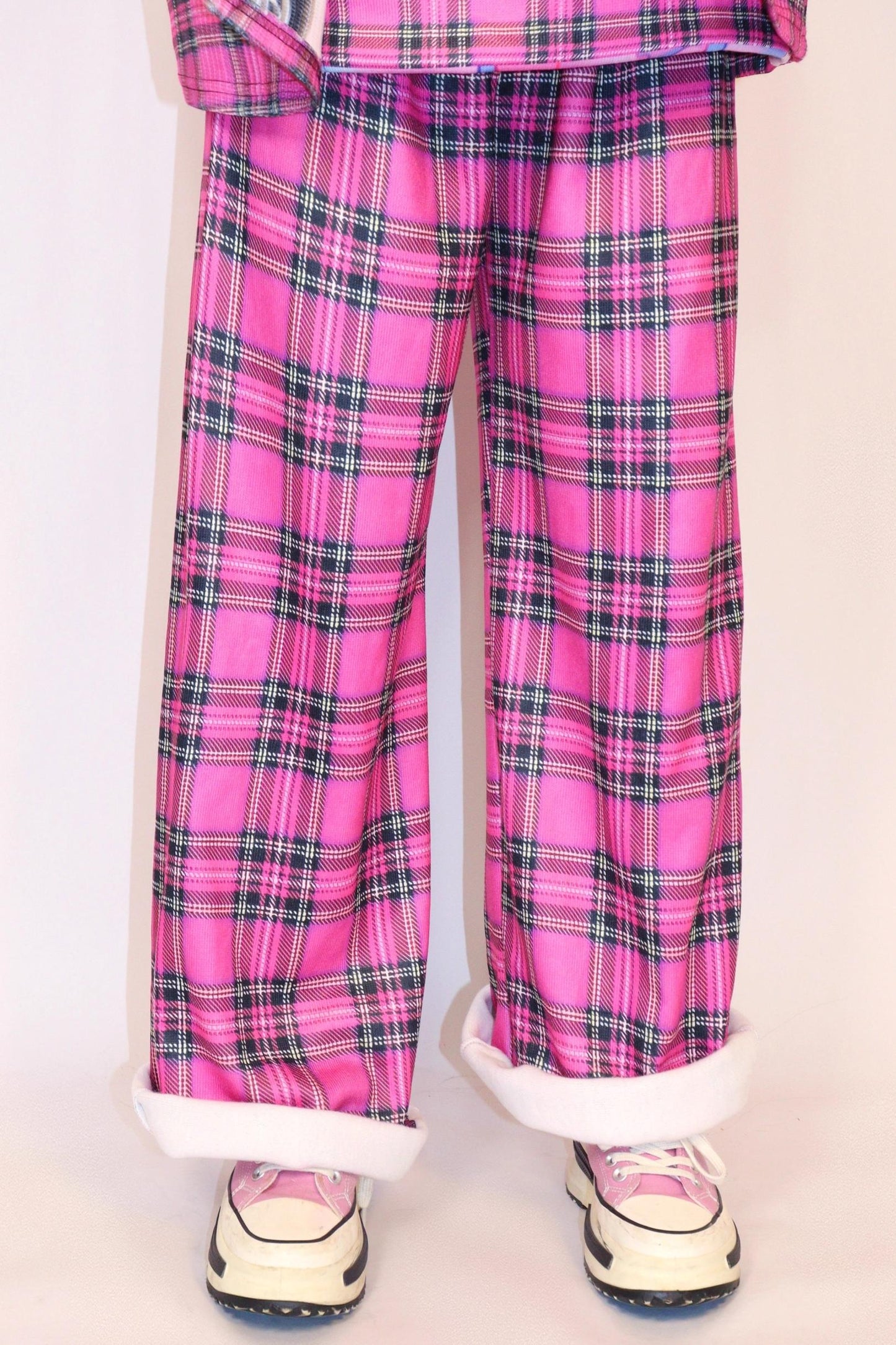 Pink Check Wide-leg Pants