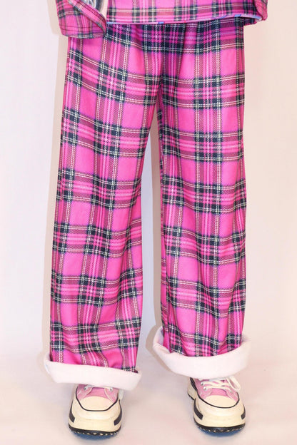 Pink Check Wide-leg Pants