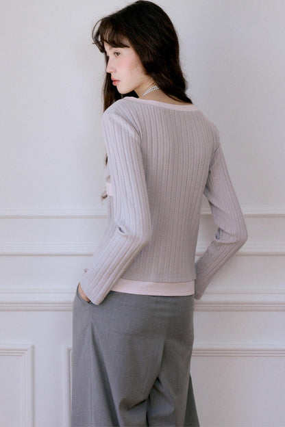 Fake Two-Piece Knitted Shirt Top